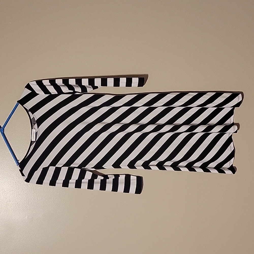 Calvin‎ Klein Womens Long-Sleeve Striped Mini Black/White Dress Size 6